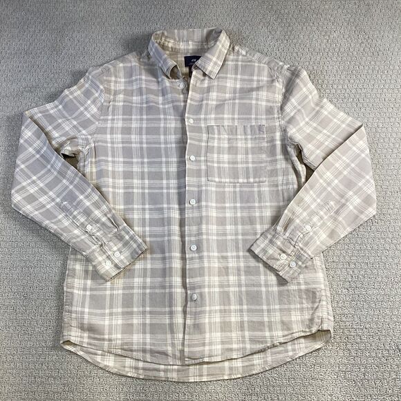 H&M Men’s Neutral Plaid Button Down Shirt Linen Cotton Blend Size S - Picture 1 of 5